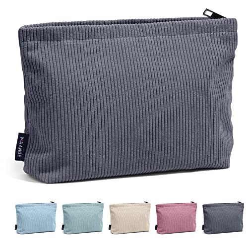 MAANGE Small Makeup Bag For Purse, Travel Cosmetic Bag Makeup Pouch Corduroy Portable Versatile Zipper Pouch For Women(GRAY) - Image 1