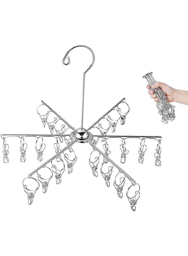 Zaboon شماعات الملابس الداخلية مع 24 مشبك تجفيف، شماعات الملابس الداخلية مع مشابك، رف تجفيف معدني قابل للطي لتجفيف الملابس الداخلية والمناشف والجوارب وملابس الأطفال وحمالات الصدر والأعشاب - Image 1