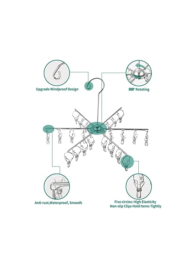 Zaboon شماعات الملابس الداخلية مع 24 مشبك تجفيف، شماعات الملابس الداخلية مع مشابك، رف تجفيف معدني قابل للطي لتجفيف الملابس الداخلية والمناشف والجوارب وملابس الأطفال وحمالات الصدر والأعشاب - Image 4