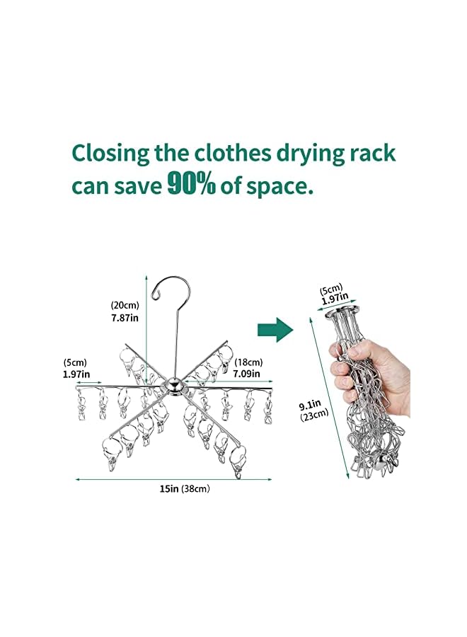 Zaboon شماعات الملابس الداخلية مع 24 مشبك تجفيف، شماعات الملابس الداخلية مع مشابك، رف تجفيف معدني قابل للطي لتجفيف الملابس الداخلية والمناشف والجوارب وملابس الأطفال وحمالات الصدر والأعشاب - Image 2