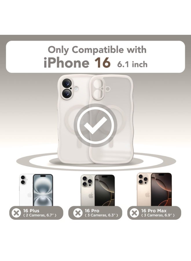 CAPRARO for iPhone 16 Case for Women Girls, Upgraded [Full Camera Protection] [Compatible with MagSafe] Cute Wave Translucent Matte Phone Case for iPhone 16, Off White - Image 2