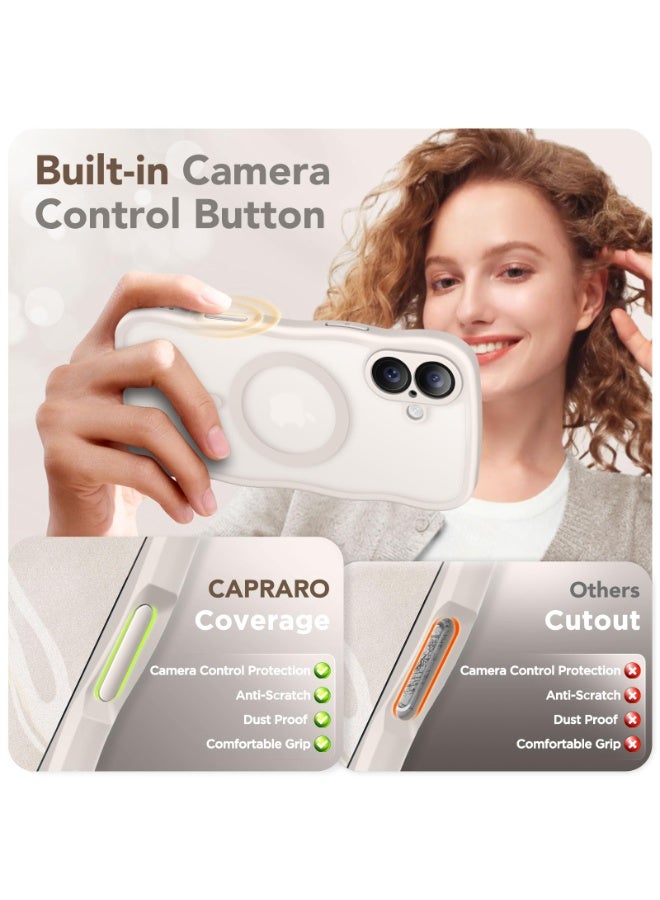 CAPRARO for iPhone 16 Case for Women Girls, Upgraded [Full Camera Protection] [Compatible with MagSafe] Cute Wave Translucent Matte Phone Case for iPhone 16, Off White - Image 5