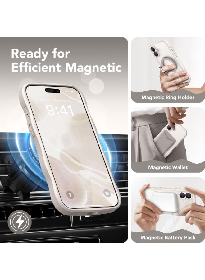 CAPRARO for iPhone 16 Case for Women Girls, Upgraded [Full Camera Protection] [Compatible with MagSafe] Cute Wave Translucent Matte Phone Case for iPhone 16, Off White - Image 3