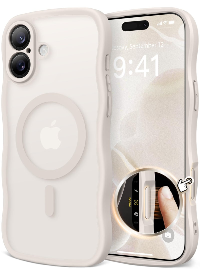 CAPRARO for iPhone 16 Case for Women Girls, Upgraded [Full Camera Protection] [Compatible with MagSafe] Cute Wave Translucent Matte Phone Case for iPhone 16, Off White - Image 1