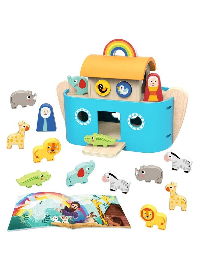 TOOKYLAND لعبة سفينة نوح من توكي لاند للأطفال، هدايا تعميد للأولاد والبنات، مصنف أشكال حيوانات خشبي، ألعاب قصة الكتاب المقدس مع كتاب، ألعاب تعليمية مونتيسوري للأطفال من 2 إلى 4 سنوات - Image 1