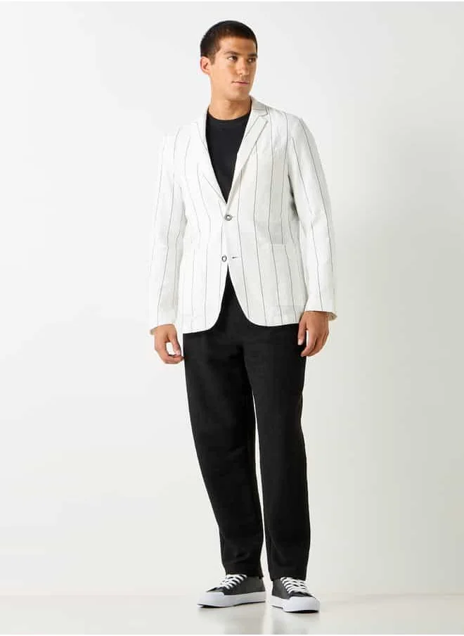 Iconic Iconic Seersucker Striped Blazer with Button Closure and Long Sleeves