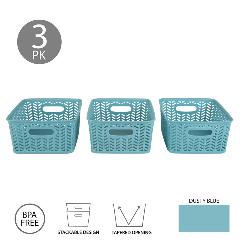 Simplify 25173-Dusty-3Pk Herringbone Storage Basket Small Dusty Blue 3 Count - Image 3