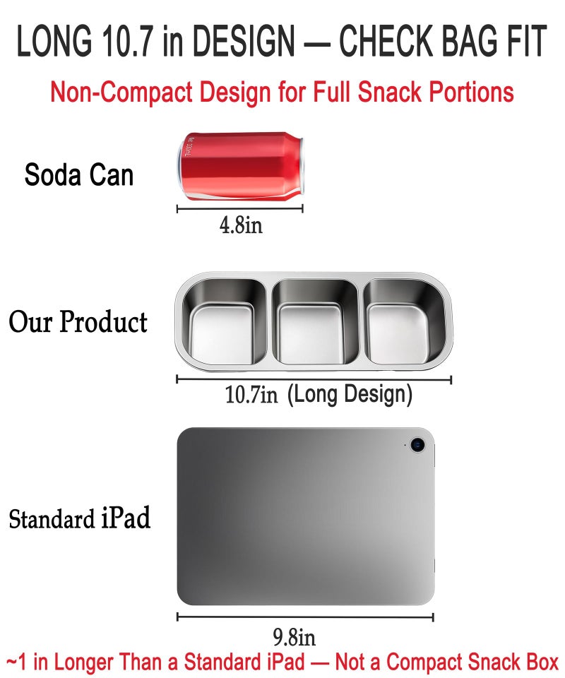 KTKUDY 3 Pack Stainless Steel Snack Containers for Kids & Adults - Large - Leak-Proof 2-Compartment Stackable Snack Lunch Boxes for Daycare, School, Work & Travel - Image 3