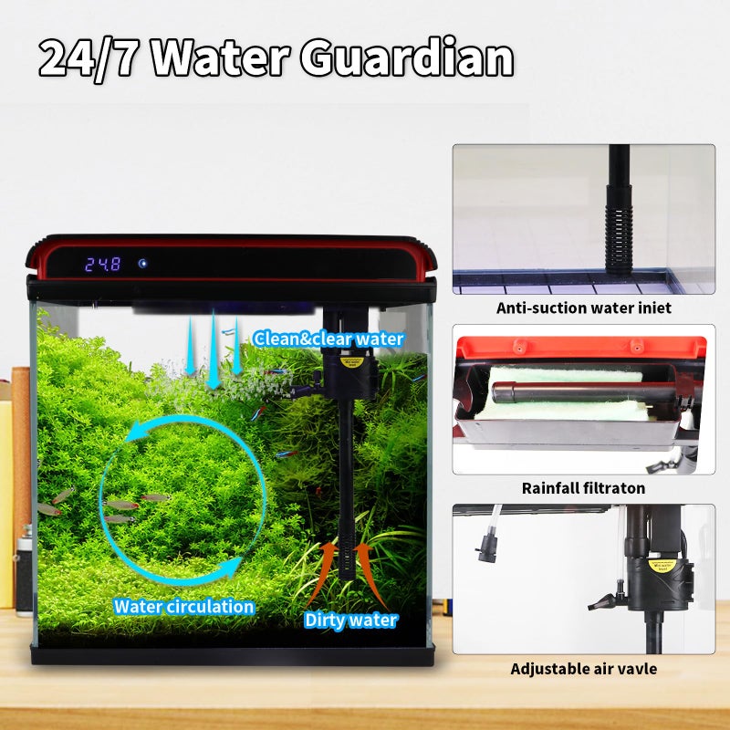 COOSPIDER Glass 5 Gallon Fish Tank Aquarium - Smart Self-Cleaning Starter Kit with 3-Color LED Light, Ultra Quiet Pump & Filter, Temperature Monitoring for Betta Fish and Shrimp - Image 5