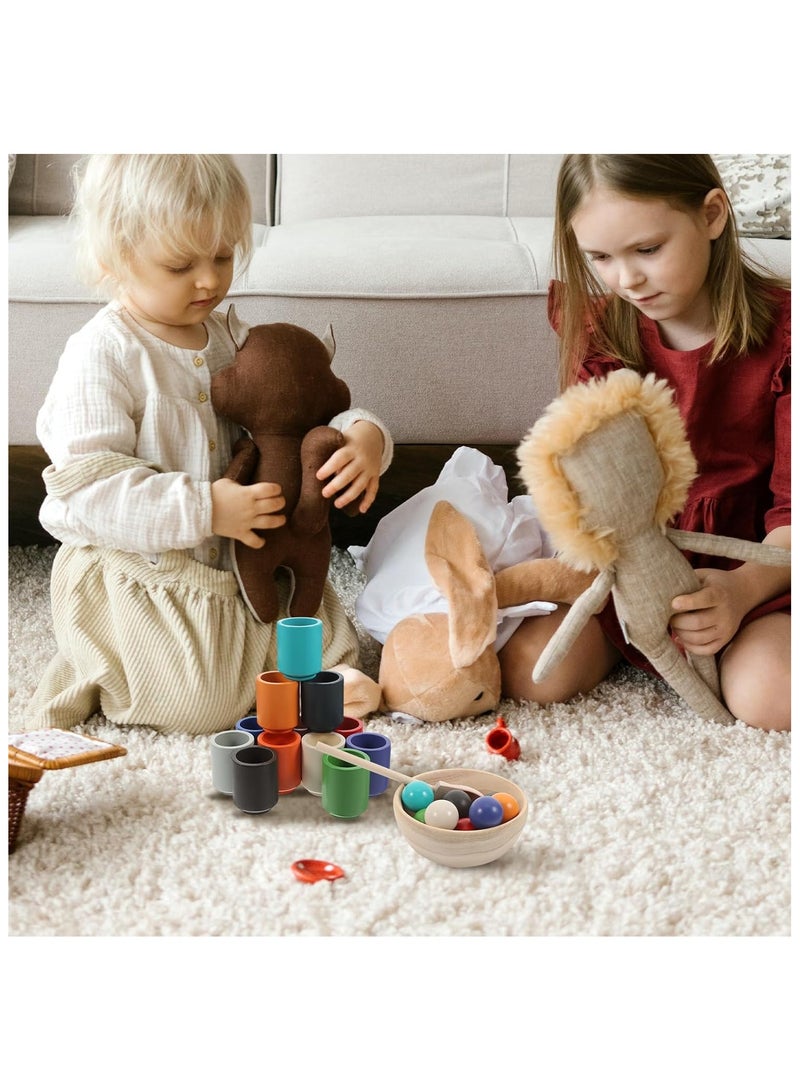 12 Color Balls Sorting Toys, Wooden Montessori Toys Color Sorter Balls in Cups Matching Toys Cognitive Early Learning Toys for Kids Toddlers 1-3Year - Image 5