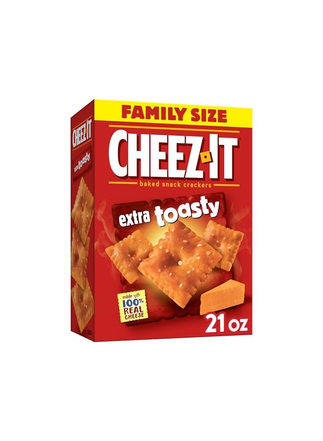 Cheez-It Cheez-It Cheese Crackers, Baked Snack Crackers, Lunch Snacks, Family Size, Extra Toasty, 21oz Box (1 Box)  - Image 1