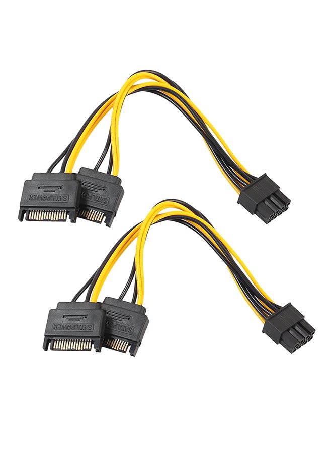 طقم كابلات طاقة لبطاقة الفيديو من قطعتين بمنفذ ساتا 15 دبوساً ذكر إلى PCIe ‏8‎‏‎‏ دبابيس ذكر (6 + 2) أسود - Image 1