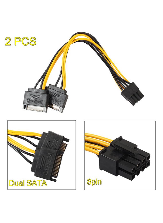 طقم كابلات طاقة لبطاقة الفيديو من قطعتين بمنفذ ساتا 15 دبوساً ذكر إلى PCIe ‏8‎‏‎‏ دبابيس ذكر (6 + 2) أسود - Image 2
