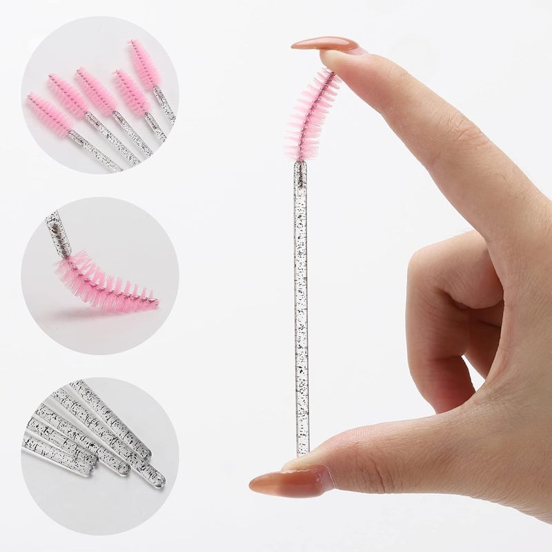 Tbestmax 100 Pcs Disposable Eyelash Brush, Mascara Wands Makeup Brushes Applicators Kits for Eyelash Extensions, Eyebrow Brush with Container (Pink, Black) - Image 3