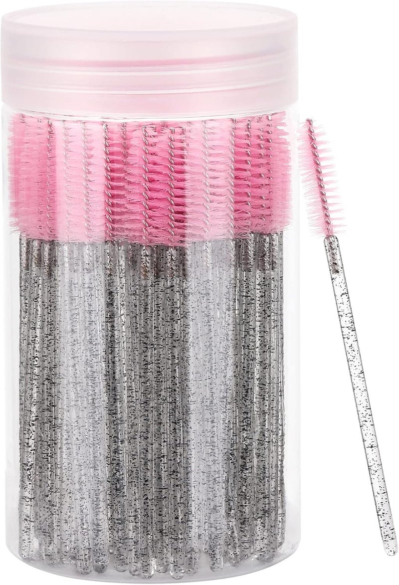 Tbestmax 100 Pcs Disposable Eyelash Brush, Mascara Wands Makeup Brushes Applicators Kits for Eyelash Extensions, Eyebrow Brush with Container (Pink, Black) - Image 1