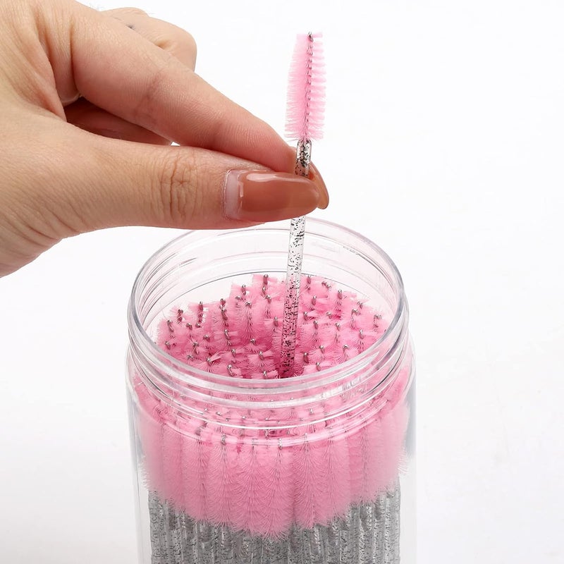 Tbestmax 100 Pcs Disposable Eyelash Brush, Mascara Wands Makeup Brushes Applicators Kits for Eyelash Extensions, Eyebrow Brush with Container (Pink, Black) - Image 4