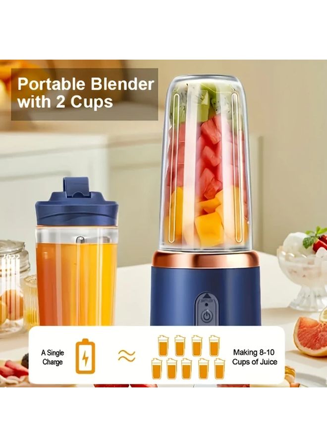 Upgraded 6 Blade 2 in 1 Portable Electric Juicer Blender USB Charging Blue Suit 2 Cups - Image 4