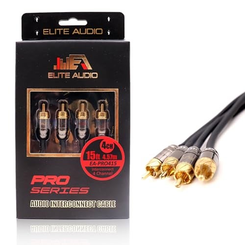 Elite Audio Pro Series 15ft. 4-Channel Car Audio RCA Cable - Triple Shielded, Brass Connectors, Oxygen Free Copper Noise Reducing Audio Cable for Amplifiers Subwoofers Speakers and Processors – PRO415 - Image 1