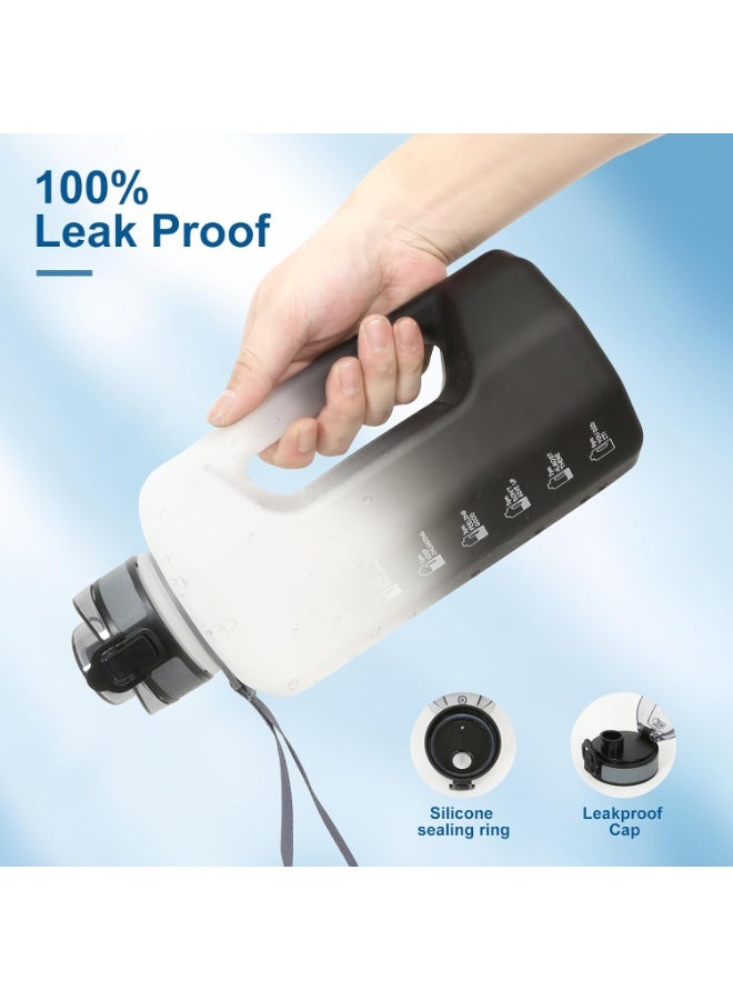 DEXO زجاجة ماء 2.2 لتر مع مقبض وقشة، 74 أوقية، زجاجة رياضية كبيرة خالية من BPA، مقاومة للتسرب، تحفيزية للشرب للصالة، يوغا، خارجي، تخييم – تدرج أسود أبيض - Image 3