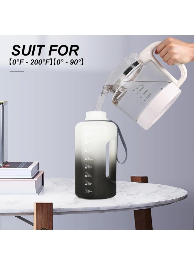 DEXO زجاجة ماء 2.2 لتر مع مقبض وقشة، 74 أوقية، زجاجة رياضية كبيرة خالية من BPA، مقاومة للتسرب، تحفيزية للشرب للصالة، يوغا، خارجي، تخييم – تدرج أسود أبيض - Image 2