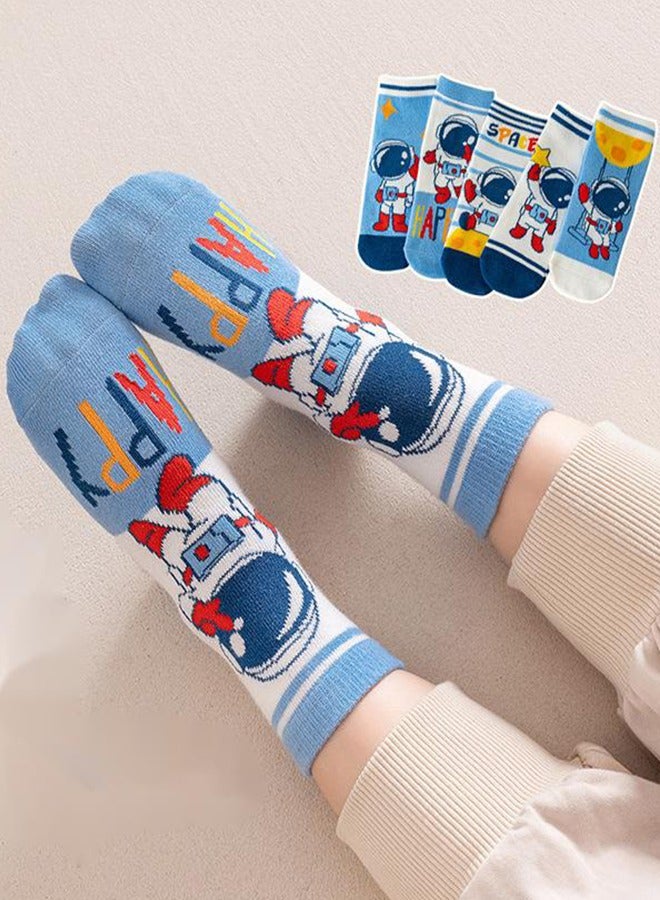 5 Pairs Of Boys' Children's Socks, Interesting And Novel Cartoon Space Astronaut Theme Cotton Socks, Casual Outer Wear Socks, Boys' Cotton Socks 3-5 Years Old  - Image 4