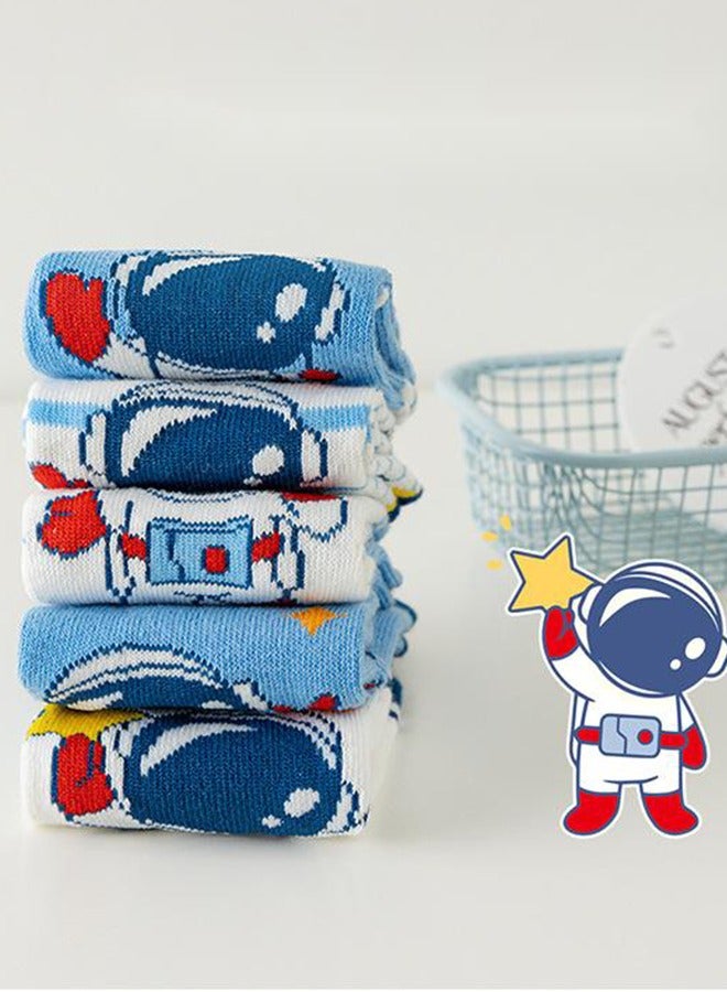 5 Pairs Of Boys' Children's Socks, Interesting And Novel Cartoon Space Astronaut Theme Cotton Socks, Casual Outer Wear Socks, Boys' Cotton Socks 3-5 Years Old  - Image 5