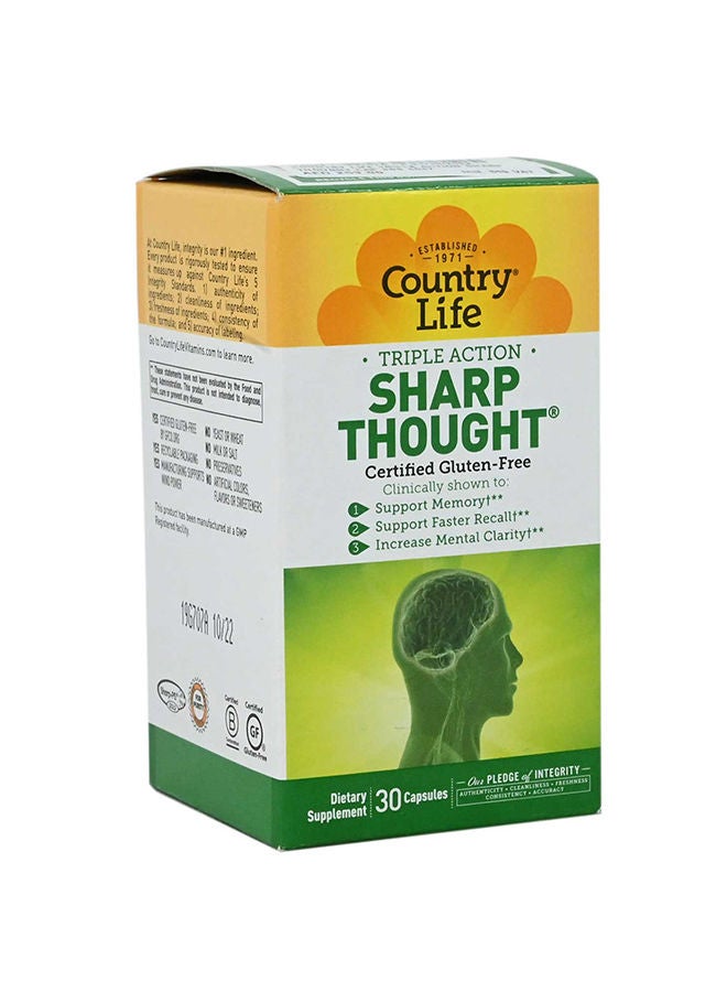 Country Life Triple Action Sharp Thought Support Memory Faster Recall Increase Mental Clarity 30 Capsules