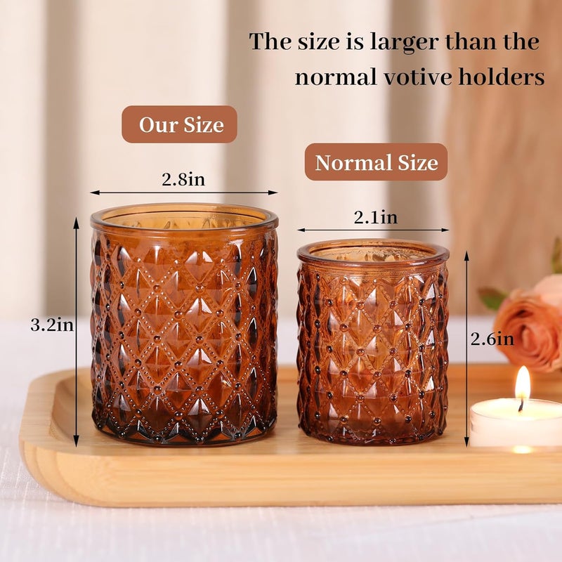 MATAHUM 8Pcs Large Votive Candle Holders Amber Tea Light Candle Holders Glass Candle Holder for Wedding, Bridal Shower,Table Centerpiece,Party, Home Decor, Fall Decor - Image 2