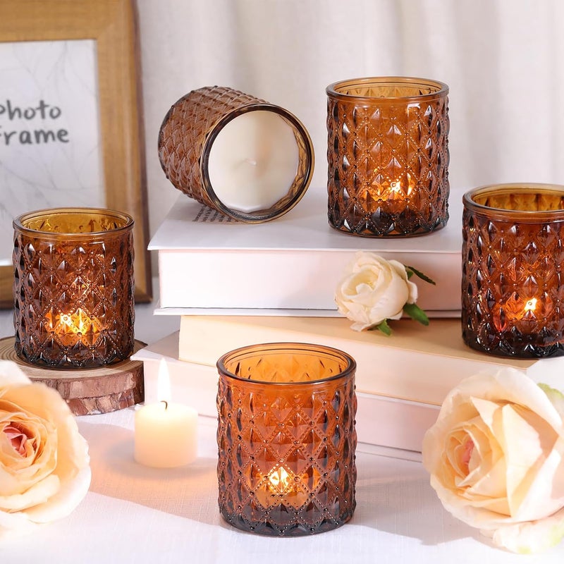 MATAHUM 8Pcs Large Votive Candle Holders Amber Tea Light Candle Holders Glass Candle Holder for Wedding, Bridal Shower,Table Centerpiece,Party, Home Decor, Fall Decor - Image 4