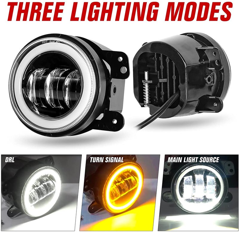 AutoBizarre 4 inch White Amber Ring DRL Fog Light Round White Light LED Fog Light Assembly Fog Lamp Compatible with All Cars - Image 2