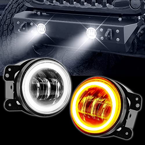 AutoBizarre 4 inch White Amber Ring DRL Fog Light Round White Light LED Fog Light Assembly Fog Lamp Compatible with All Cars - Image 1