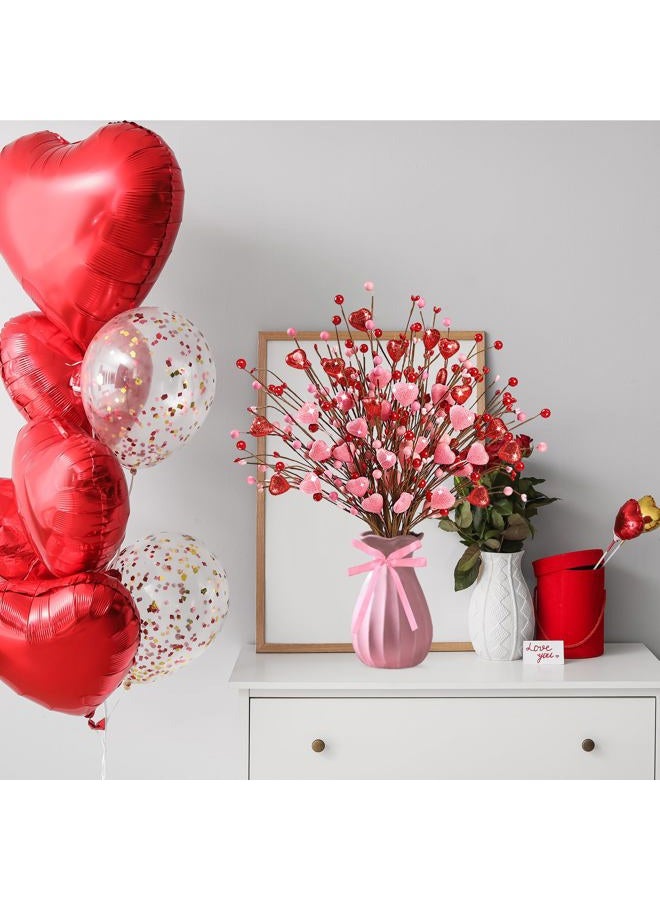 Sggvecsy Valentine's Day Gifts 12 Pcs Glittery Heart Shaped Berry Picks Shining Artificial Red Heart Berry Twig Stem Branches with 2 Rolls of Ribbon for Valentine's Day Anniversary Bouquets Wedding Home Decor - Image 5
