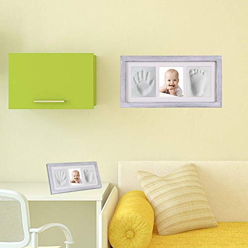 nuaele Baby Hand & Footprint Kit, Newborn Keepsake Box in Rustic Farmhouse Frame, Clay Casting Kit for Baby Shower Gifts, Boys & Girls - Baby Nursery Decor - Bonus Stencil Included (Grey) - Image 2