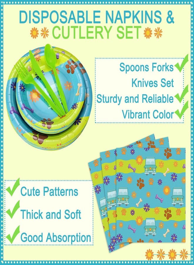 زهاو مجموعة أدوات مائدة للاستخدام مرة واحدة من زيهاو، مكونة من 144 قطعة، بتصميم سيارات وكلاب، تشمل 48 طبقًا، و24 منديلًا، و24 طقمًا من السكاكين والشوك والملاعق البلاستيكية، مثالية لحفلات أعياد الميلاد والهالوين ذات الطابع الكرتوني والهيبي. - Image 4