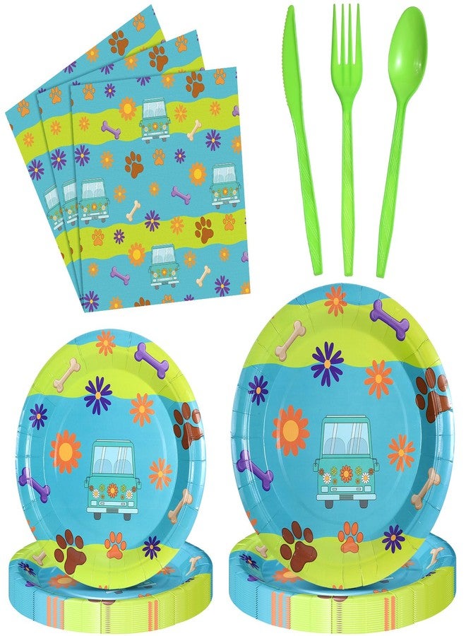 زهاو مجموعة أدوات مائدة للاستخدام مرة واحدة من زيهاو، مكونة من 144 قطعة، بتصميم سيارات وكلاب، تشمل 48 طبقًا، و24 منديلًا، و24 طقمًا من السكاكين والشوك والملاعق البلاستيكية، مثالية لحفلات أعياد الميلاد والهالوين ذات الطابع الكرتوني والهيبي. - Image 1