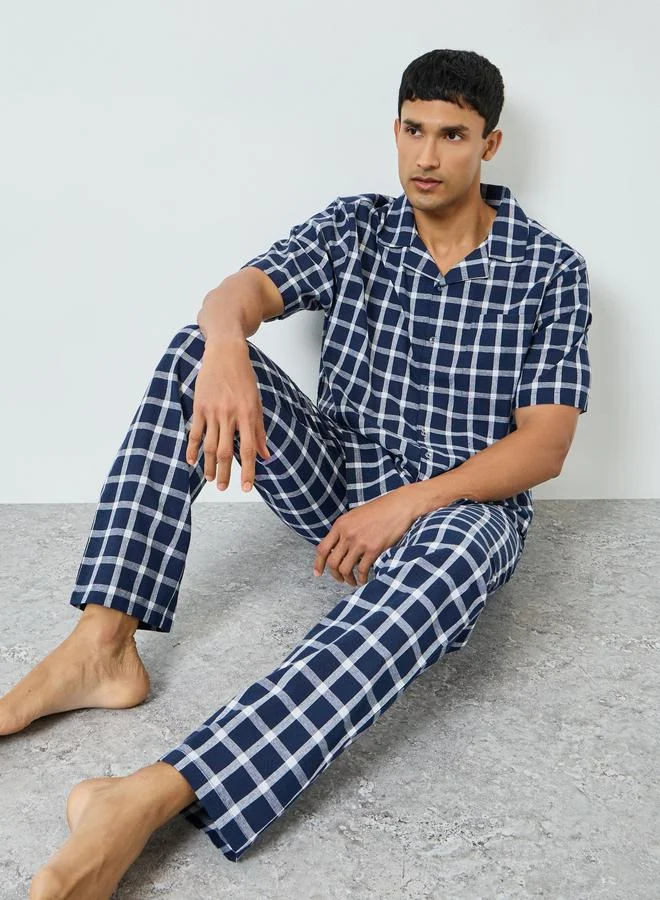 Relaxed Checked Short sleeve Shirt and Pyjama Set
