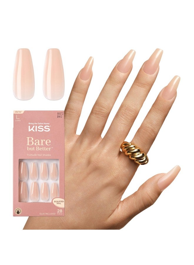KISS Bare But Better TruNude Fake Nails Nude Nail Shades Manicure Set, 'Nude Drama', 28 Chip Proof, Smudge Proof Glue-On Nails - Image 1