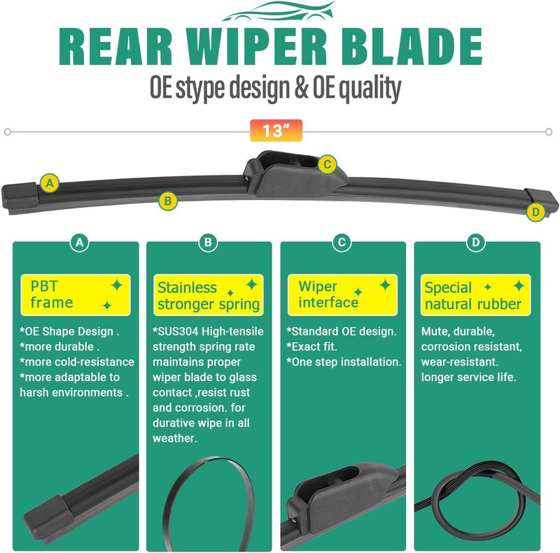 WINDSMILE 26" 18" 13" Windshield Wiper Blades Replacement for Alfa Romeo Stelvio 2018 2019 2020 2021 2022 2023 Premium All Weather Front Rear Wipers Set - OEM Quality (Pack of 3) - Image 4