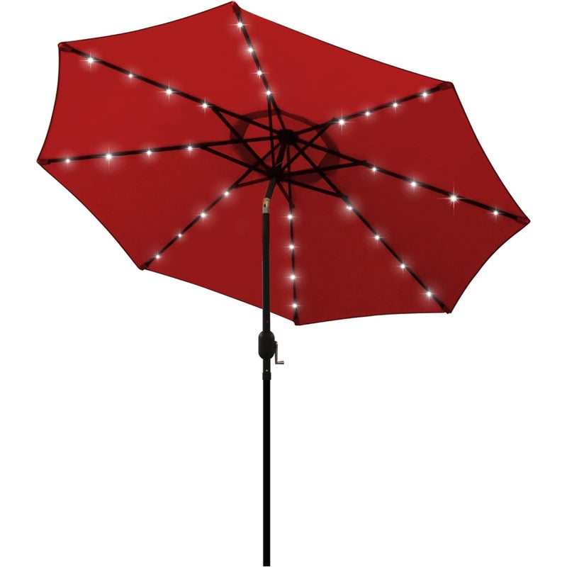 Blissun 9 ft Solar Umbrella, 32 LED Lighted Patio Umbrella, Table Market Umbrella, Outdoor Umbrella for Garden, Deck, Backyard, Pool and Beach (Red) - Image 1