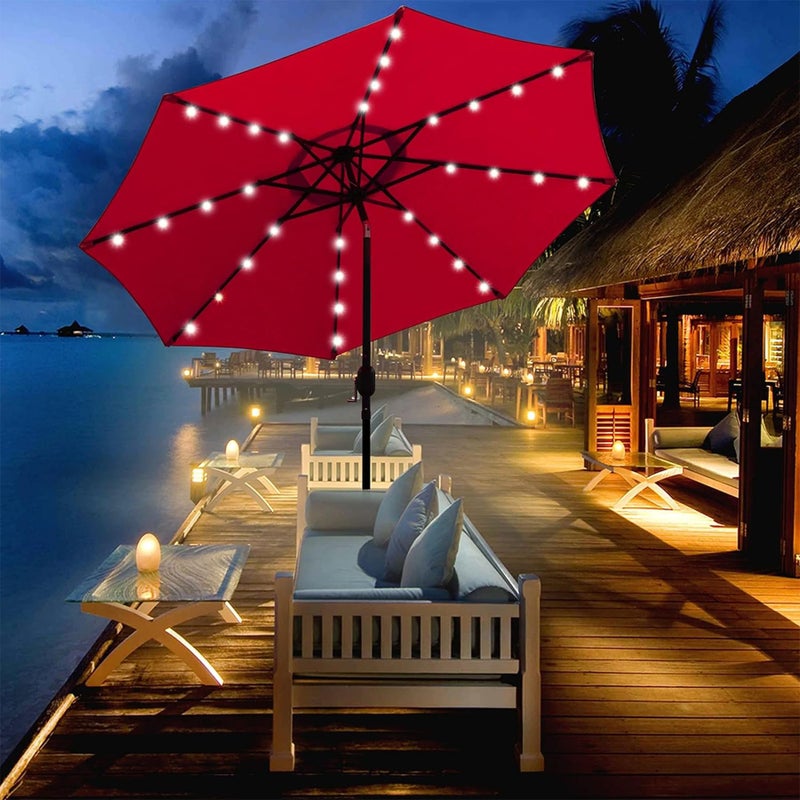 Blissun 9 ft Solar Umbrella, 32 LED Lighted Patio Umbrella, Table Market Umbrella, Outdoor Umbrella for Garden, Deck, Backyard, Pool and Beach (Red) - Image 5