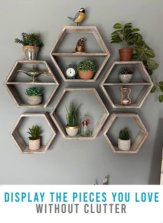 Comfify Rustic White Wall Mounted Hexagonal Floating Shelves – Set of 3 – Large, Medium and Small – Screws and Anchors Included - Farmhouse Shelves for Bedroom, Living Room and more – Honeycomb Wall Décor - Image 5