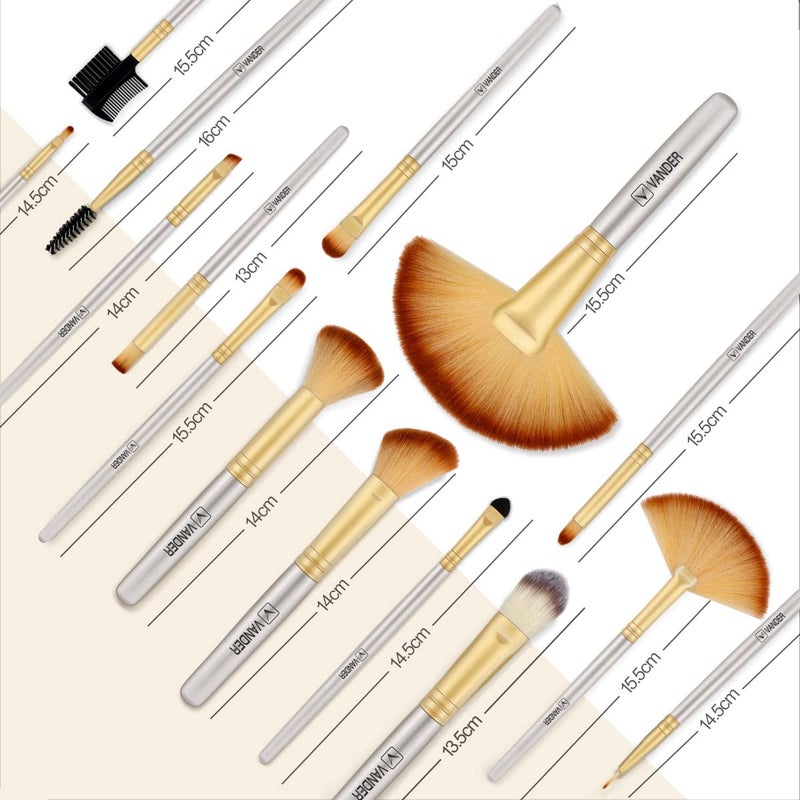 VANDER Makeup Brushes, 32Pcs Professional Premium Synthetic Makeup Brush Set with Case, Eyeshadow Foundation Blending Face Contour Cosmetic Brush Travel Make up Brushes Set for Women, Girl (Champagne) - Image 4