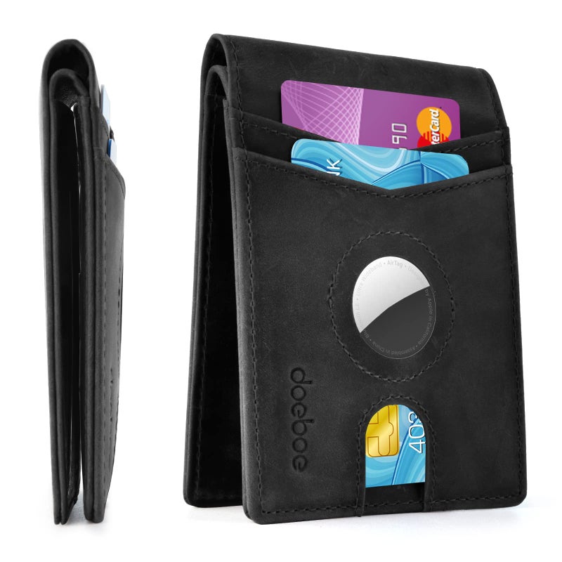 doeboe Airtag Wallet Men, Wallet for Men with Airtag Holder, Genuine Leather Credit Card Wallet, Bifold Slim Wallet for Air Tag GPS Tracker, RFID Minimalist Front Pocket Wallet [No Airtags] - Image 1