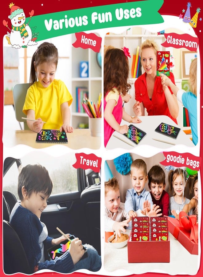 ZMLM Christmas Scratch Art Party Favors: 16 Pack Rainbow Scratch Notebook Bulk Scratch Art for Kids Birthday Party Favors Girls Boys Christmas Gifts Toy Scratch Pads Classroom Prizes - Image 5