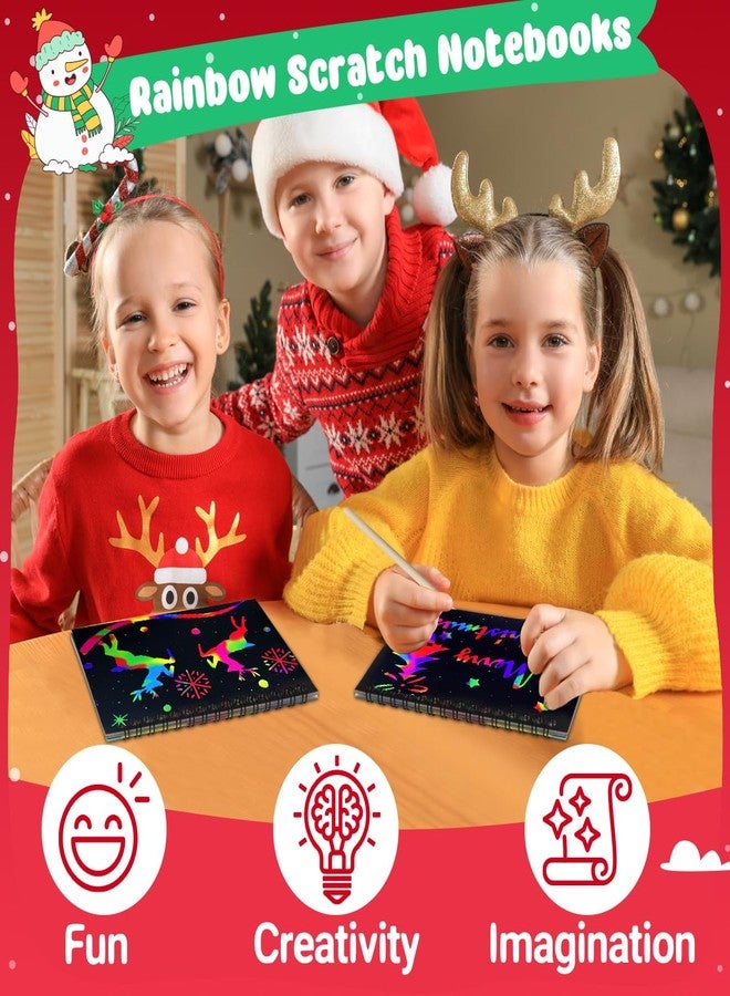 ZMLM Christmas Scratch Art Party Favors: 16 Pack Rainbow Scratch Notebook Bulk Scratch Art for Kids Birthday Party Favors Girls Boys Christmas Gifts Toy Scratch Pads Classroom Prizes - Image 4