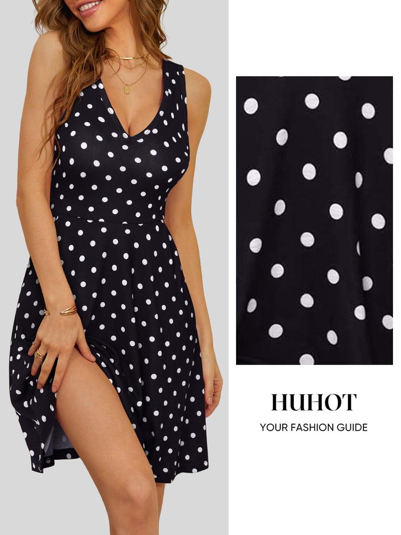 HUHOT Polka Dot Dress for Women Dresses that Hide Belly Fat for Curvy Women with Belly Black Polka Dot Dress with Pockets Flared Midi Summer Flowy Sun Dresses for Women 2026 2025 - Image 4