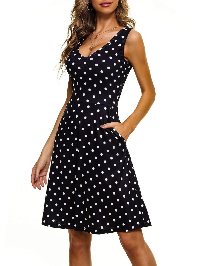 HUHOT Polka Dot Dress for Women Dresses that Hide Belly Fat for Curvy Women with Belly Black Polka Dot Dress with Pockets Flared Midi Summer Flowy Sun Dresses for Women 2026 2025 - Image 1