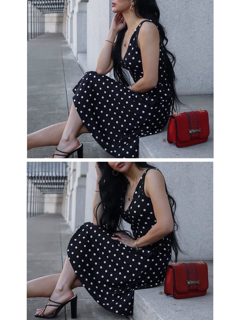 HUHOT Polka Dot Dress for Women Dresses that Hide Belly Fat for Curvy Women with Belly Black Polka Dot Dress with Pockets Flared Midi Summer Flowy Sun Dresses for Women 2026 2025 - Image 5