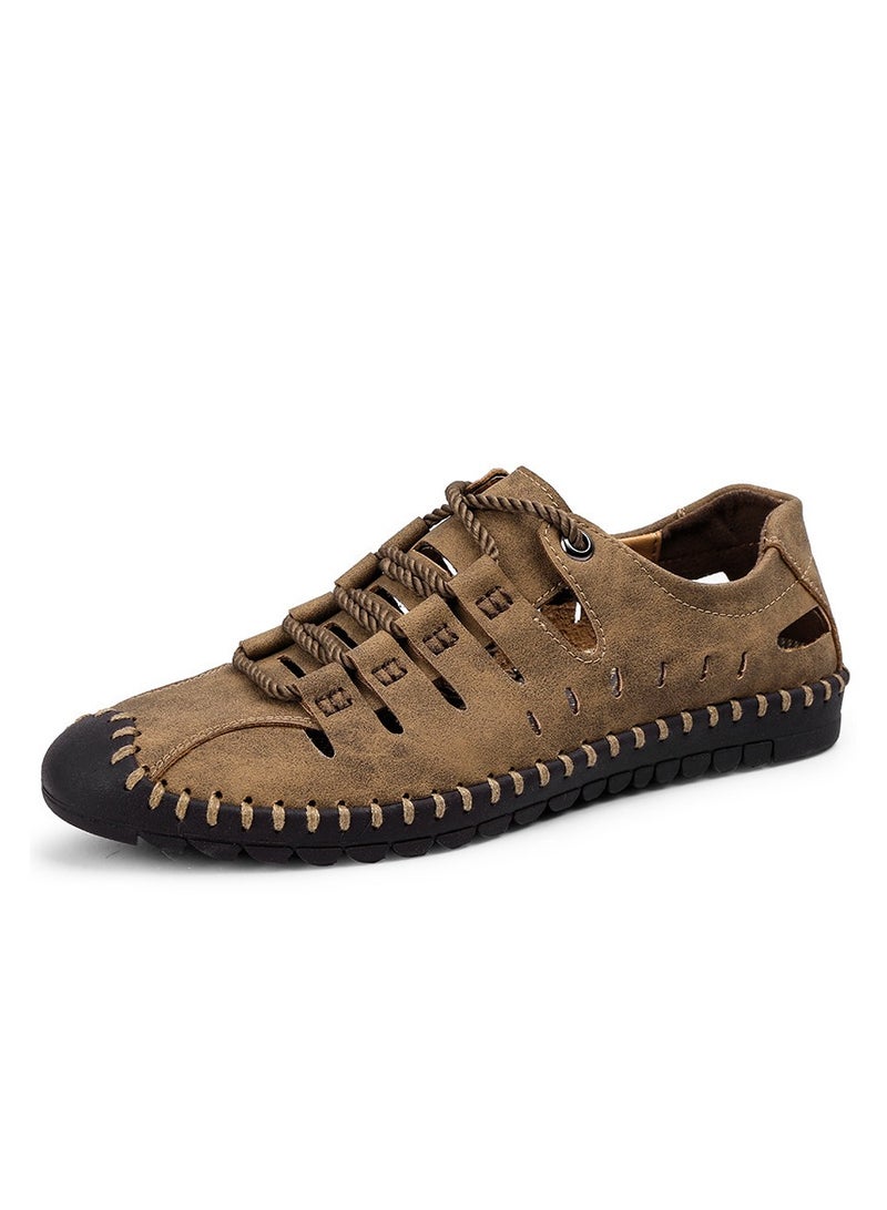 Shougu New Daily Casual Men's Hollow-Out Leather Sandals  - Image 1