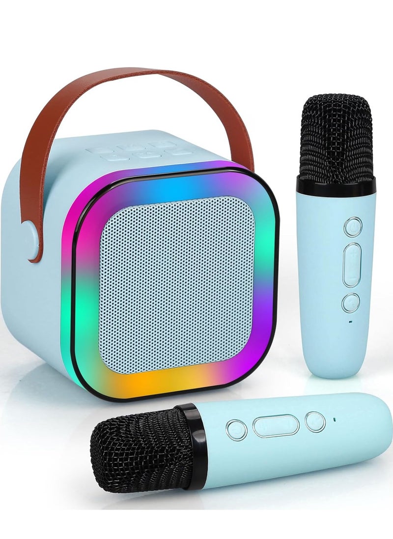 YUNSYE Karaoke Machine for Kids, Mini Portable Bluetooth Karaoke Speaker with 2 Wireless Mics and led Colorful Lights for Kids Adults, Gifts Toys for Girls Boys Family Home Party blue color  - Image 1